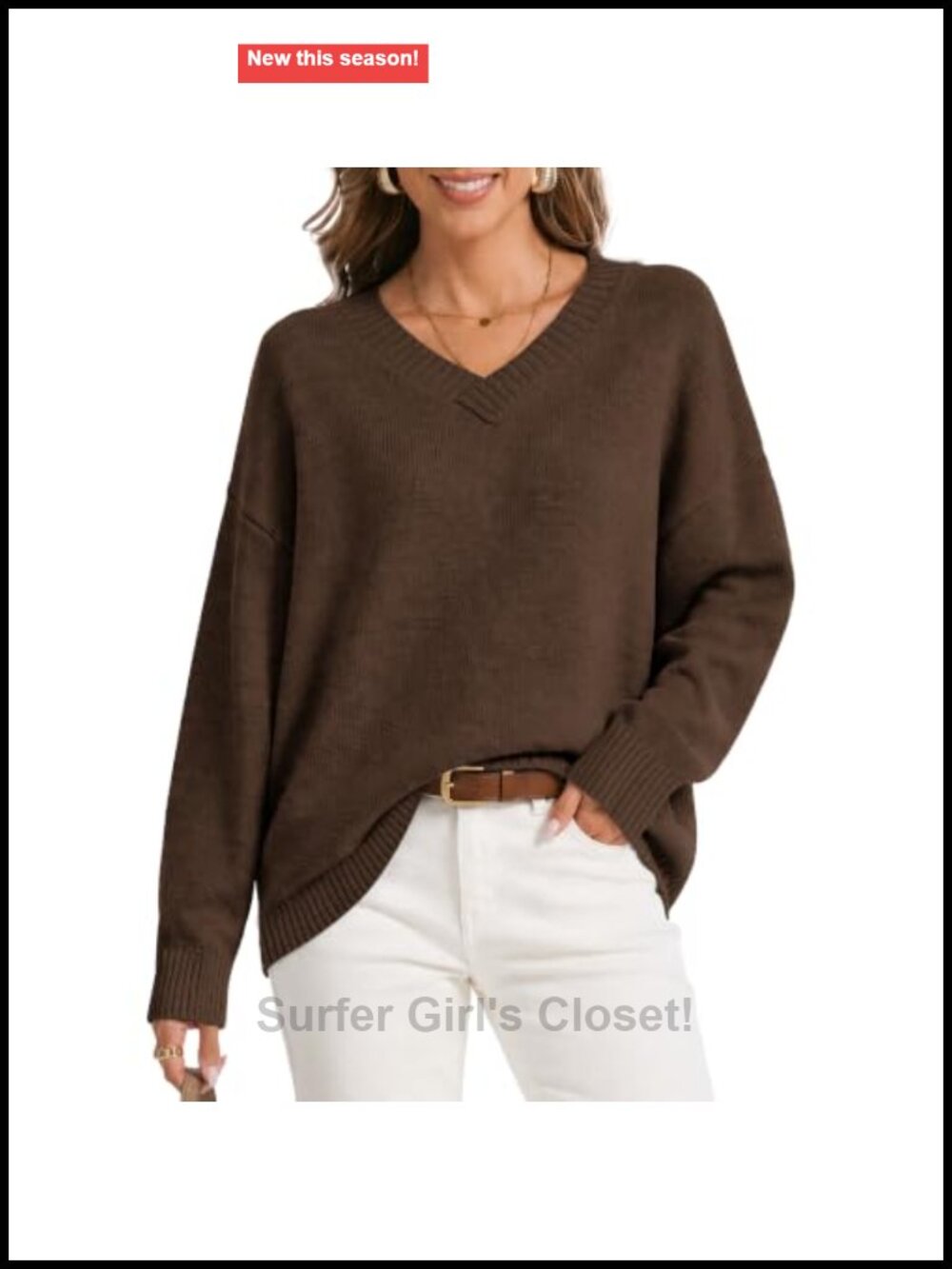 Cashmere Blend Oversized V Neck Sweater Women Long Sleeve Pullover